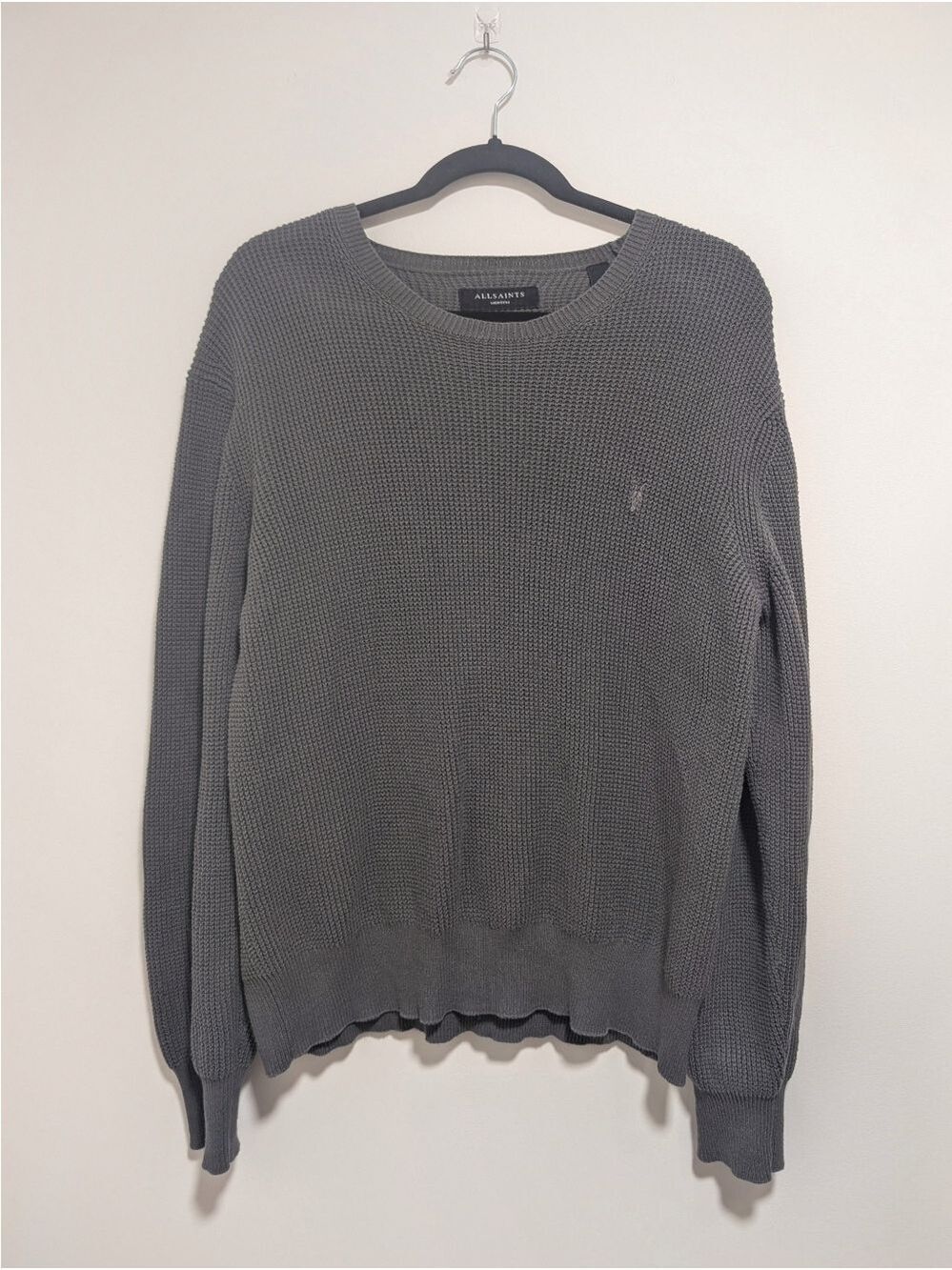 AllSaints | Rias Crew Waffle Knit Sweater In Green Grey